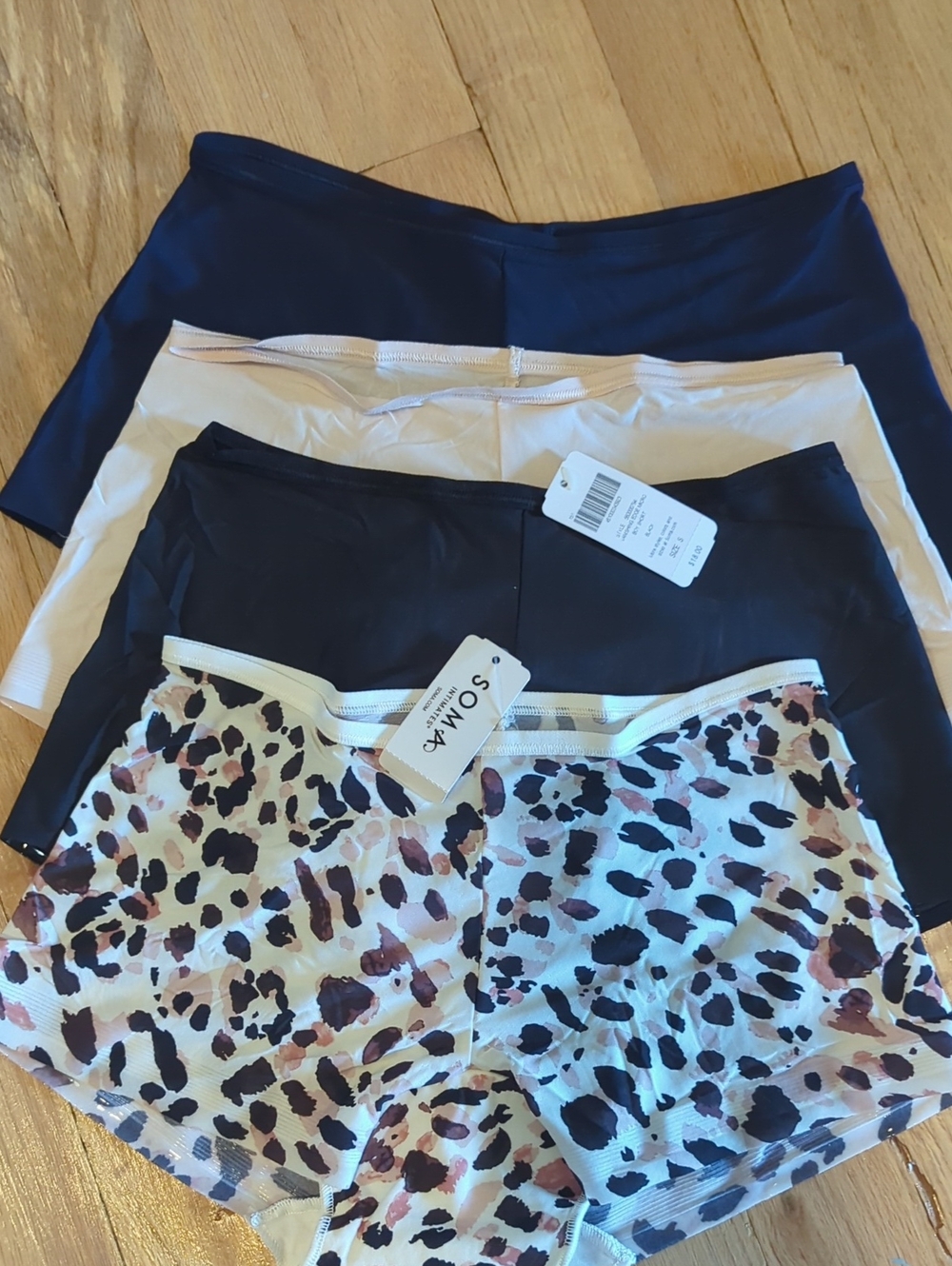 Soma 4-Pack Boy Shorts in Navy, Black, Blush & Leopard